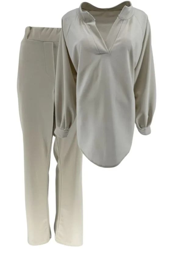 2-delig set met blouse en broek Stanny beige
