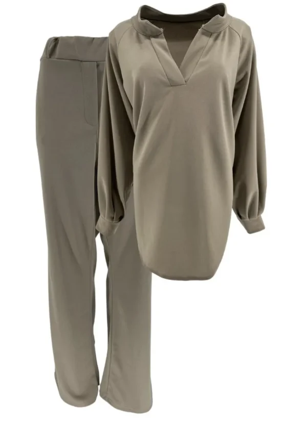 2-delig set met blouse en broek Stanny taupe
