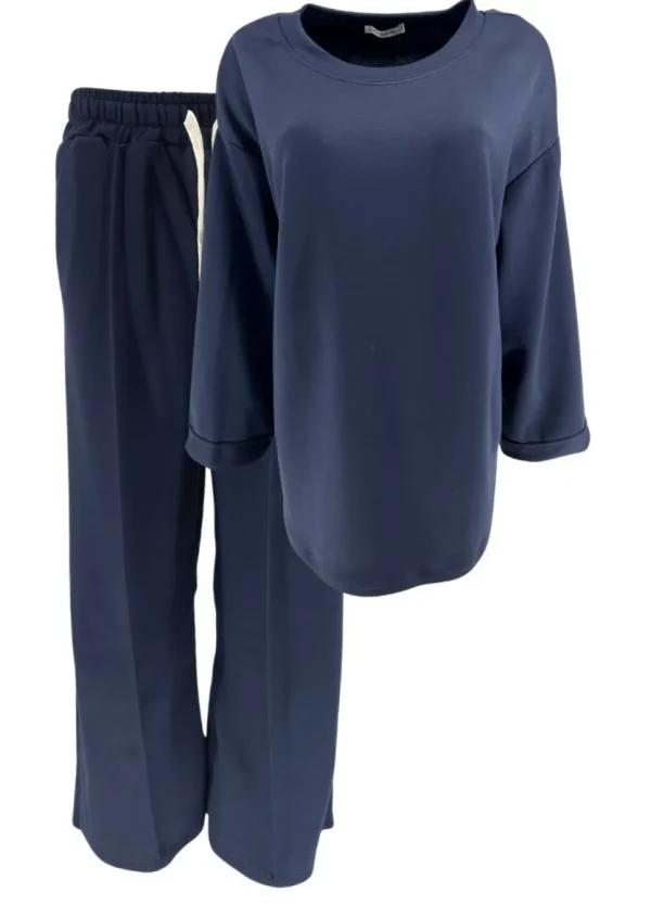 2-delig set met elastische broek en sweater Joanne donker blauw.(GTS)