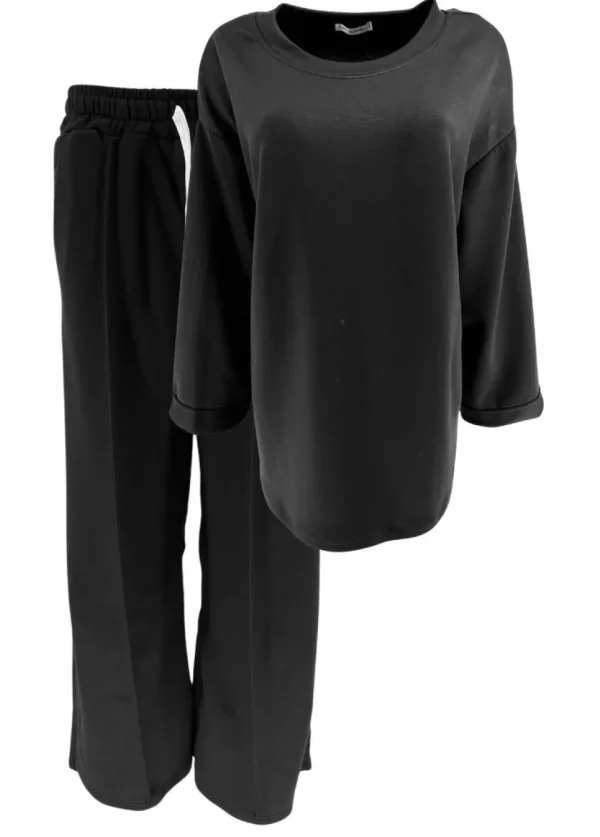 2-delig set met elastische broek en sweater Joanne zwart.(GTS)