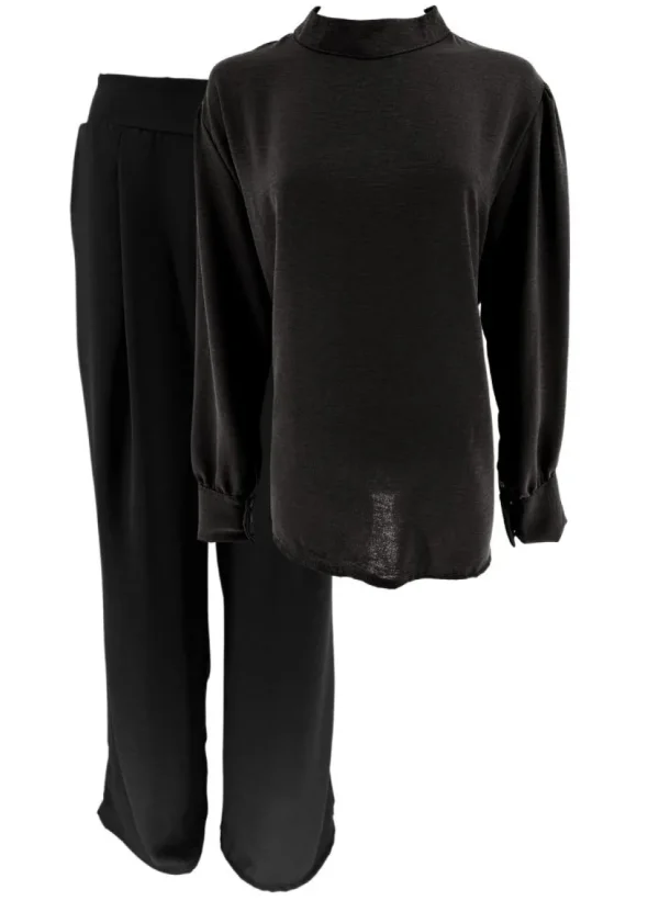 2-delig set met ronde hals en broek Judith zwart