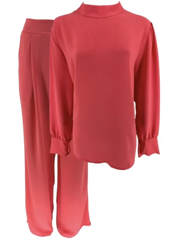 2-delig set met ronde hals en broek Judith koraal