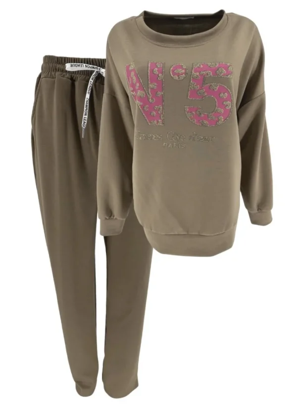 2-delig set met sweater en broek Coco N5 bruin