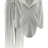 2-delig set met wijde broekspijp en blouse Zoë off-white