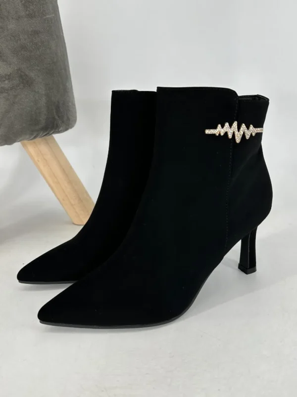 Enkellaarsjes met hak en strass beat zwart (0-602)