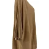 Fijngebreide trui met RONDE hals Hearts en naad camel