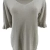 Fijngebreide trui met V-HALS en ruffle mouw Wicky glitter beige (SALE).(gde)