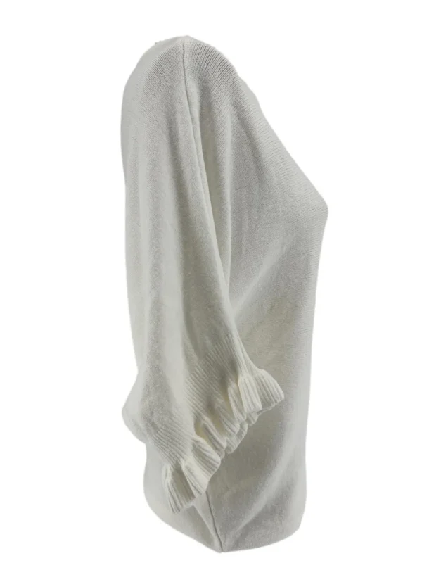 Fijngebreide trui met vleermuis mouw en ruffle Elisa off-white