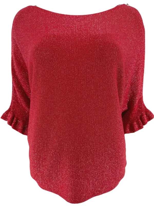 Fijngebreide trui met vleermuis mouw viki met GLITTER rood. SALE.(gde)