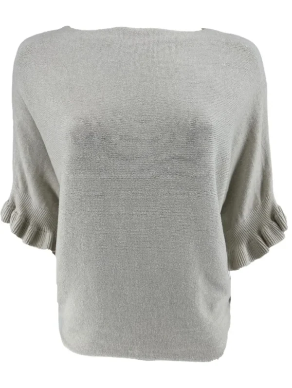 Fijngebreide trui met vleermuis mouw en ruffle Elisa beige