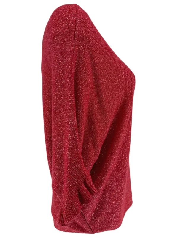 Fijngebreide trui met vleermuis mouw viki met GLITTER rood. SALE.(gde)
