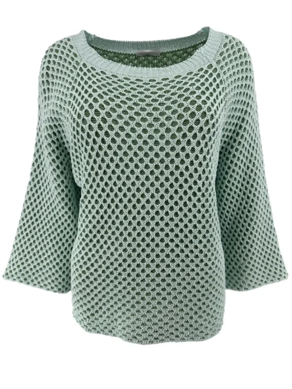 Fishnet trui met ronde hals mint/groen
