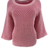 Fishnet trui met ronde hals roze