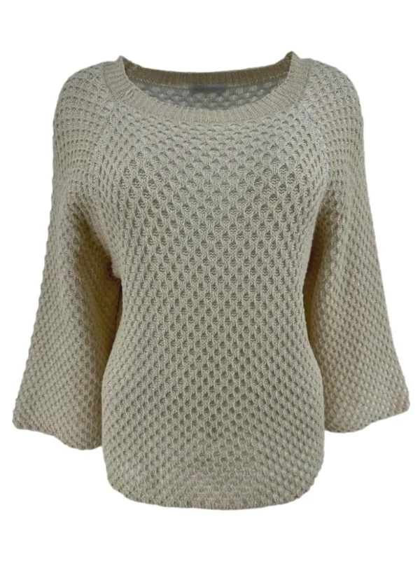 Fishnet trui met ronde hals zand