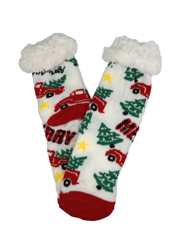 Fluffy huissokken kerst off-white