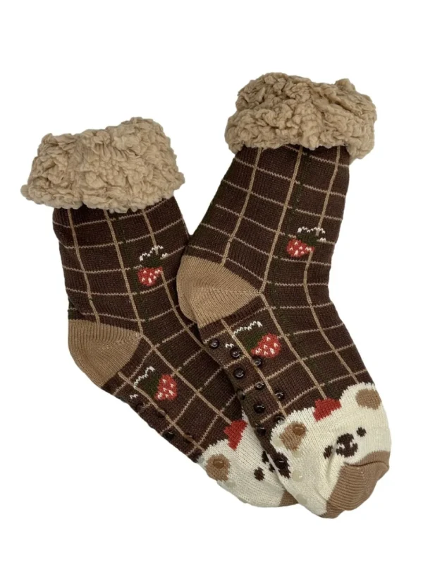 Fluffy huissokken met anti-slip strawberry