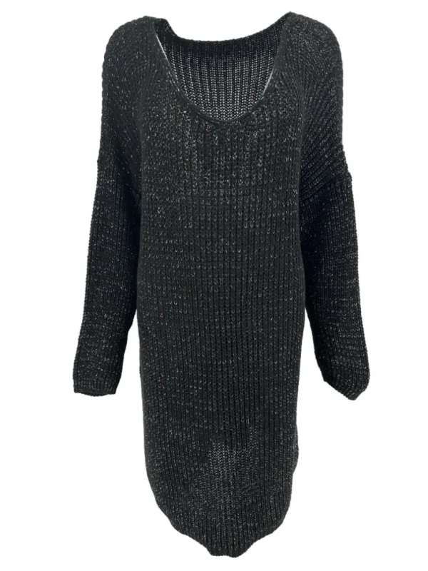 Gebreide tuniek met v-hals en glitter Fem zwart