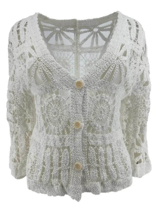 Gehaakt vestje met knopen collage off-white