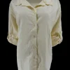 Gestreepte blouse met oprol mouw krinkle geel