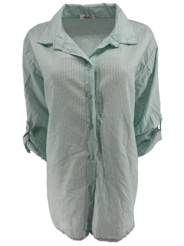 Gestreepte blouse met oprol mouw krinkle mint
