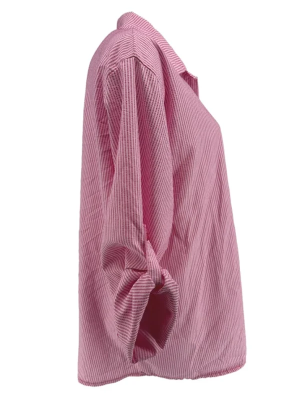 Gestreepte blouse met oprol mouw krinkle fuchsia