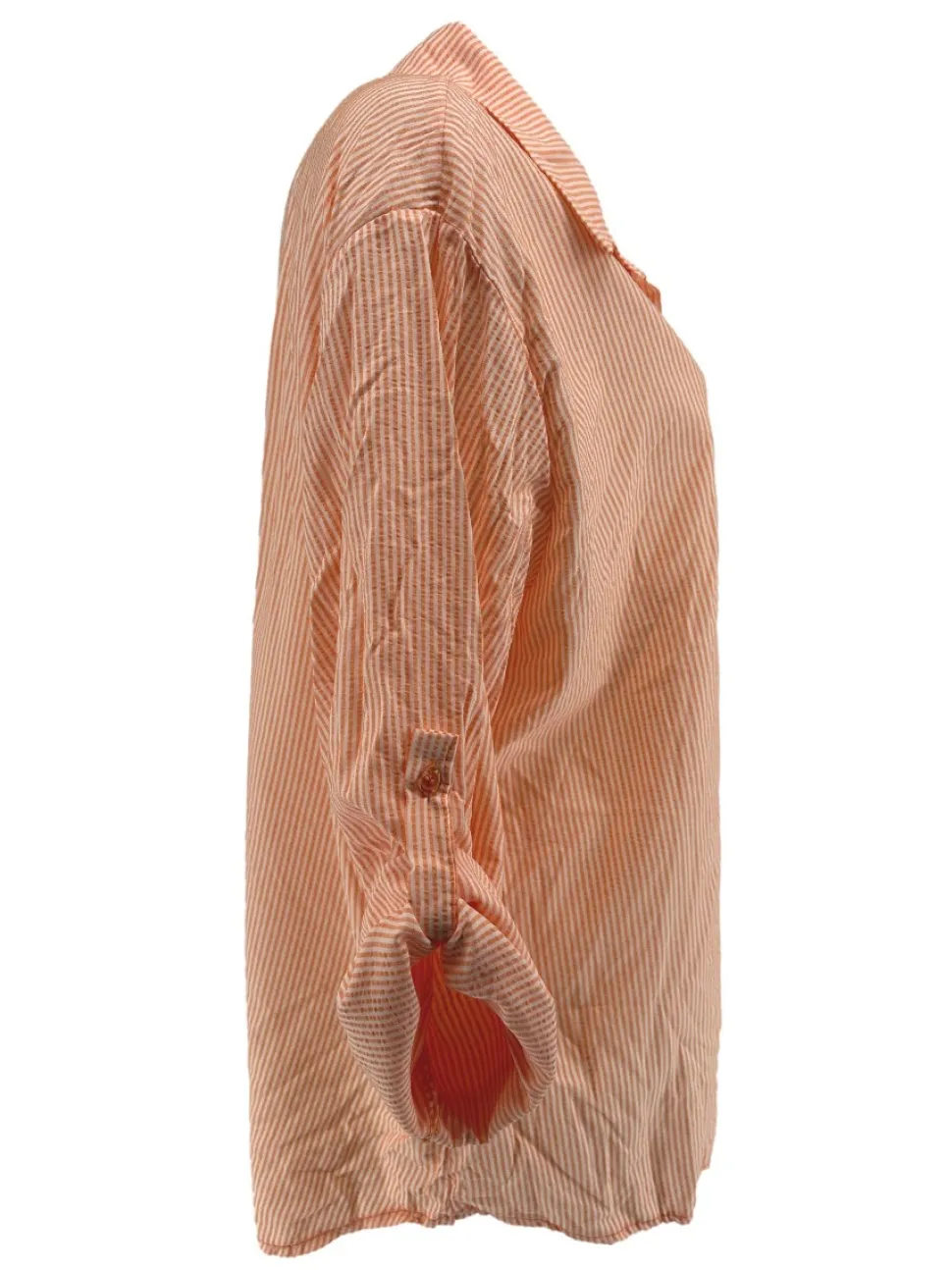 gestreepte_blouse_met_opr_1-3.webp Gestreepte blouse met oprol mouw krinkle oranje