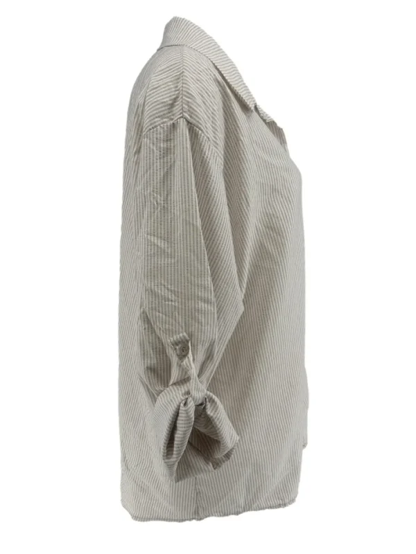 Gestreepte blouse met oprol mouw krinkle beige