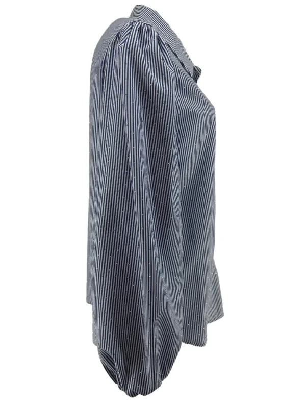 Gestreepte blouse met strass steentjes blauw