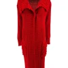 Grof gebreid vest met zakken en grote kraag Sue rood