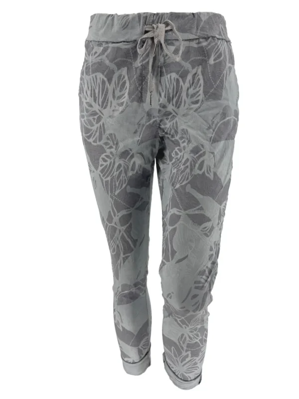 GROTERE Italy jogg-jeans met koord bladeren grijs