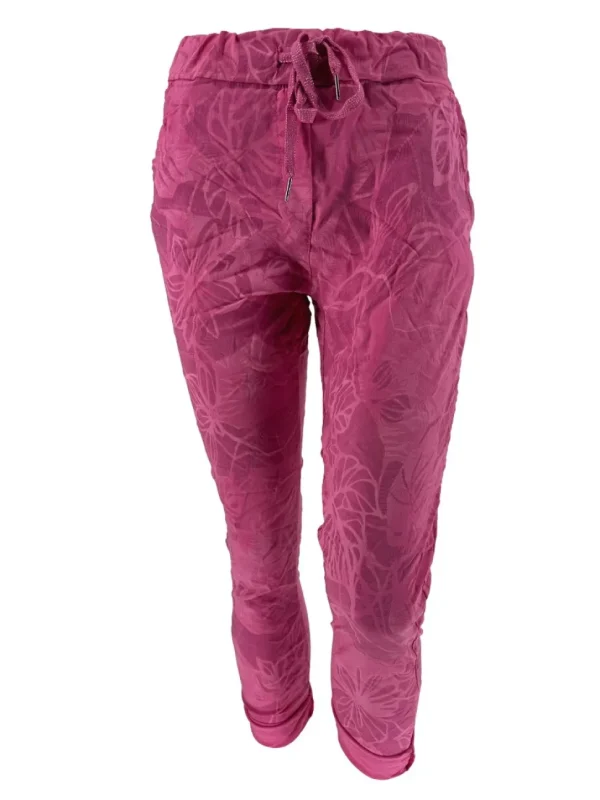 GROTERE Italy jogg-jeans met koord bladeren fuchsia