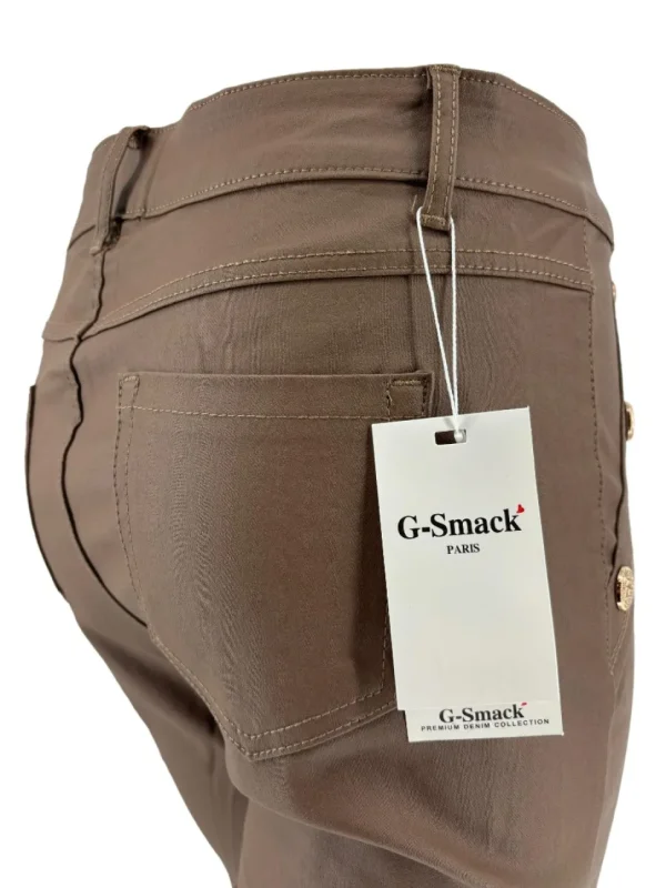 G-smack coating broek met gouden knopen choco (SW5045-17). SALE (kdib)