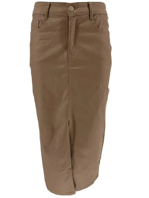 G-smack leather-look rok met split choco/bruin (SW5059-17). SALE