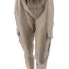 Italy CARGO coating broek met glitter koord beige