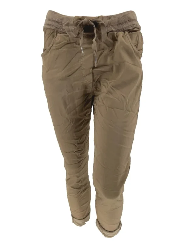 Italy jogg-jeans in satijn-look SPARKLING camel