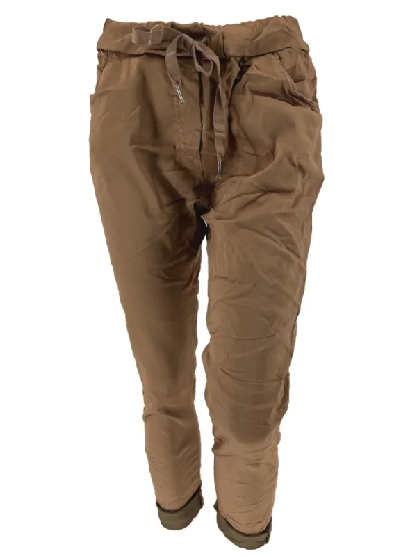 Jogg-jeans Italy in satijn-look cognac