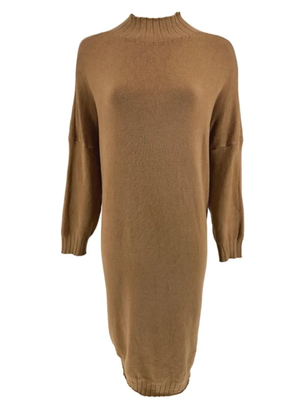 Jurk met opstaande kraag en lange mouw Lieke camel.JMK