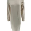 Jurk met ronde hals en knopen op de schouder beige (B-84801)JMK