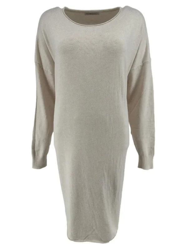 Jurk/tuniek met lange mouw en ronde hals beige (HJD7915)JMK
