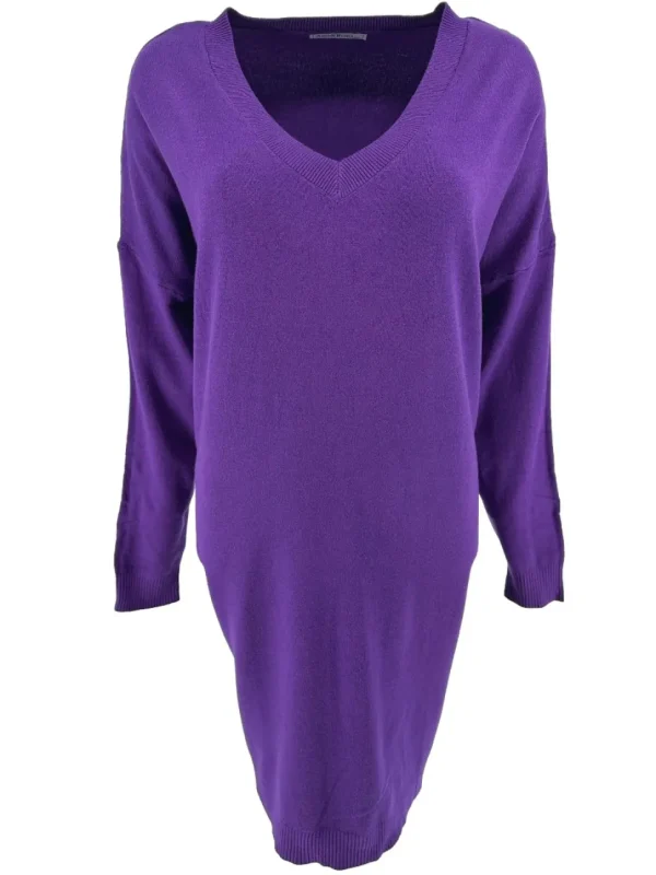 Jurk/tuniek met lange mouw en V-hals paars (HJD7916).JMK