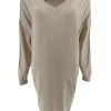 Jurk/tuniek met lange mouw en V-hals beige (HJD7916)JMK