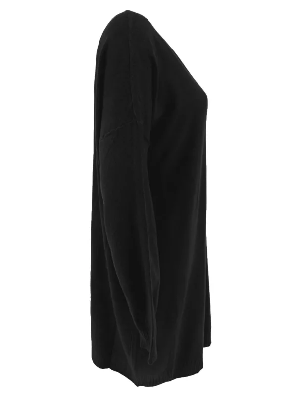 Jurk/tuniek met lange mouw en V-hals zwart (HJD7916)JMK