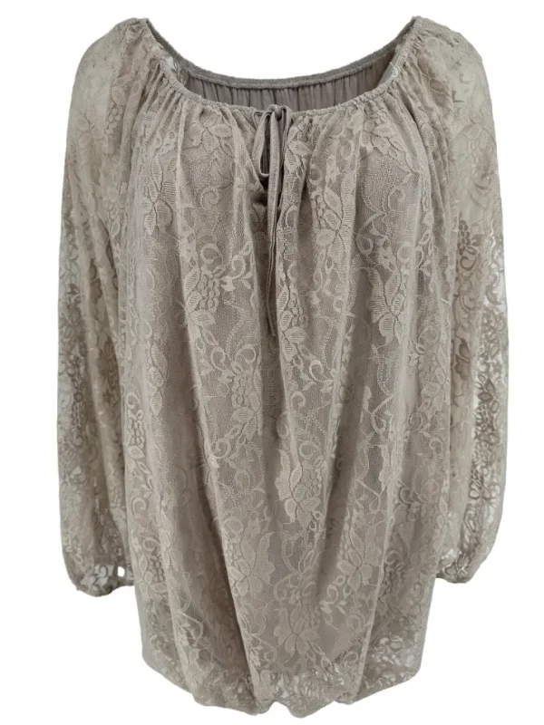 Kanten ballon blouse met koordje Celestine taupe