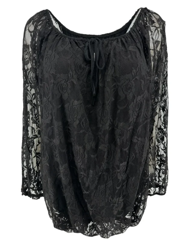 Kanten ballon blouse met koordje Celestine zwart