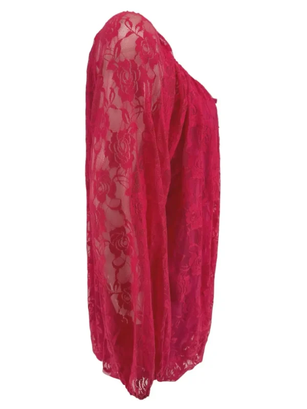 Kanten ballon blouse met koordje Celestine fuchsia