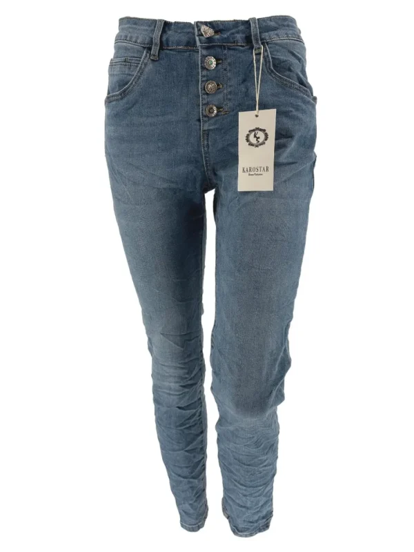 Karostar jeans met hartjes strass knopen (K2541)
