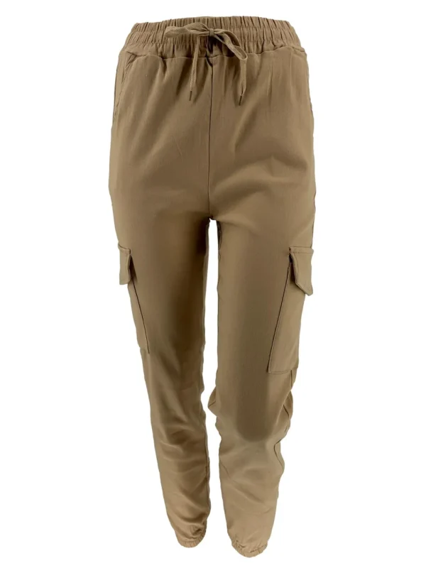 Katoenen stretch broek Cargo met zakken camel (HL-478) (TKD)