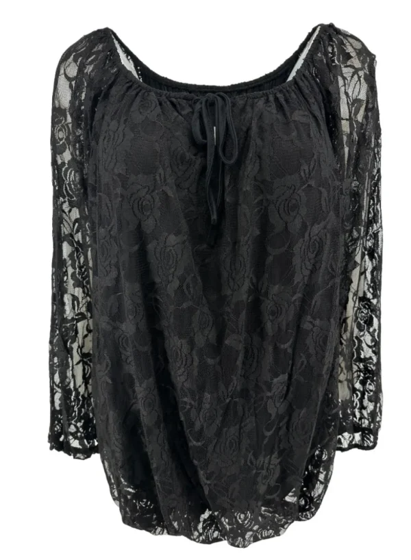 KLEINERE Kanten ballon blouse met koordje Celestine zwart