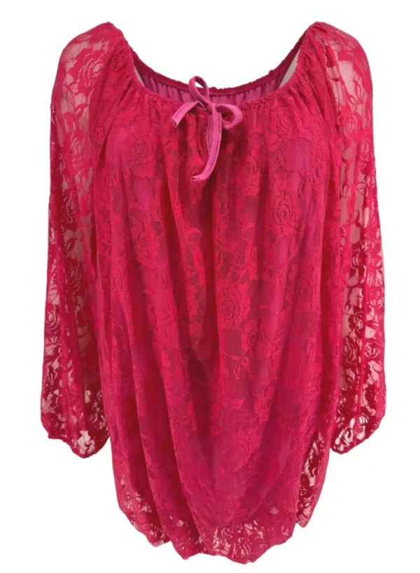 KLEINERE Kanten ballon blouse met koordje Celestine fuchsia