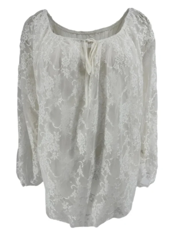 KLEINERE Kanten ballon blouse met koordje Celestine off-white